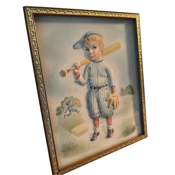 Vintage 1950s Charlotte Becker 3D Sports Prints Set in Gold Frames Wall Art - Picture 4 of 8